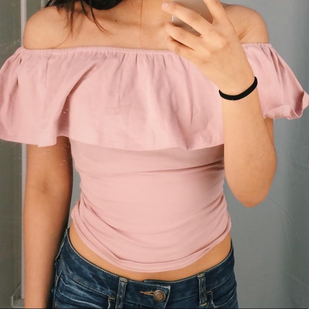Pink shirt (off the shoulder)